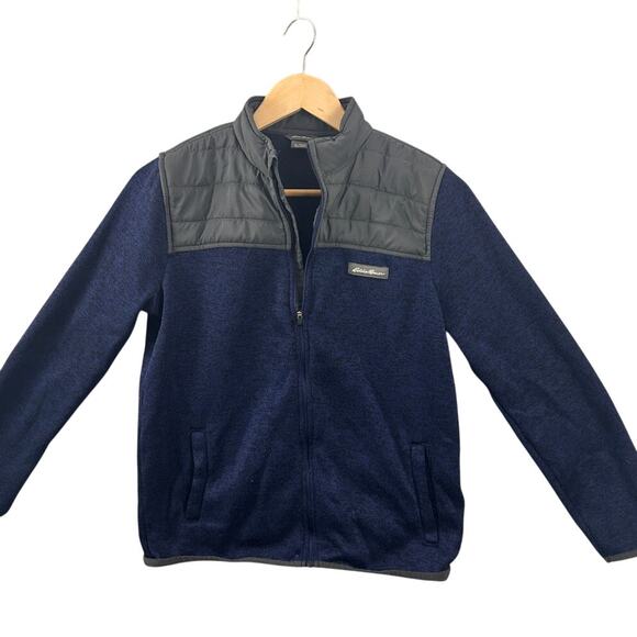 Eddie Bauer Kids Fleece Jacket 12/14 Blue Full Zip with Quilted Shoulders - Picture 2 of 11